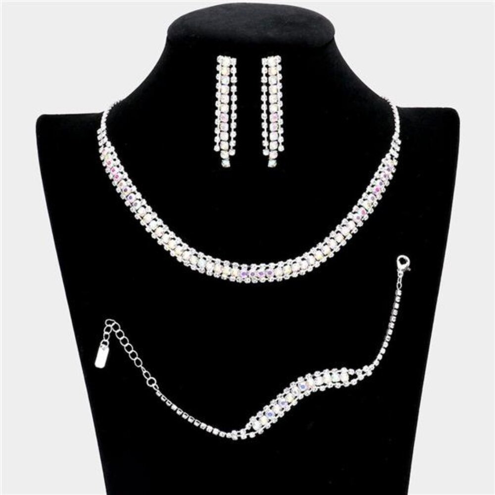 3 Piece Rhinestone Necklace Jewelry Set